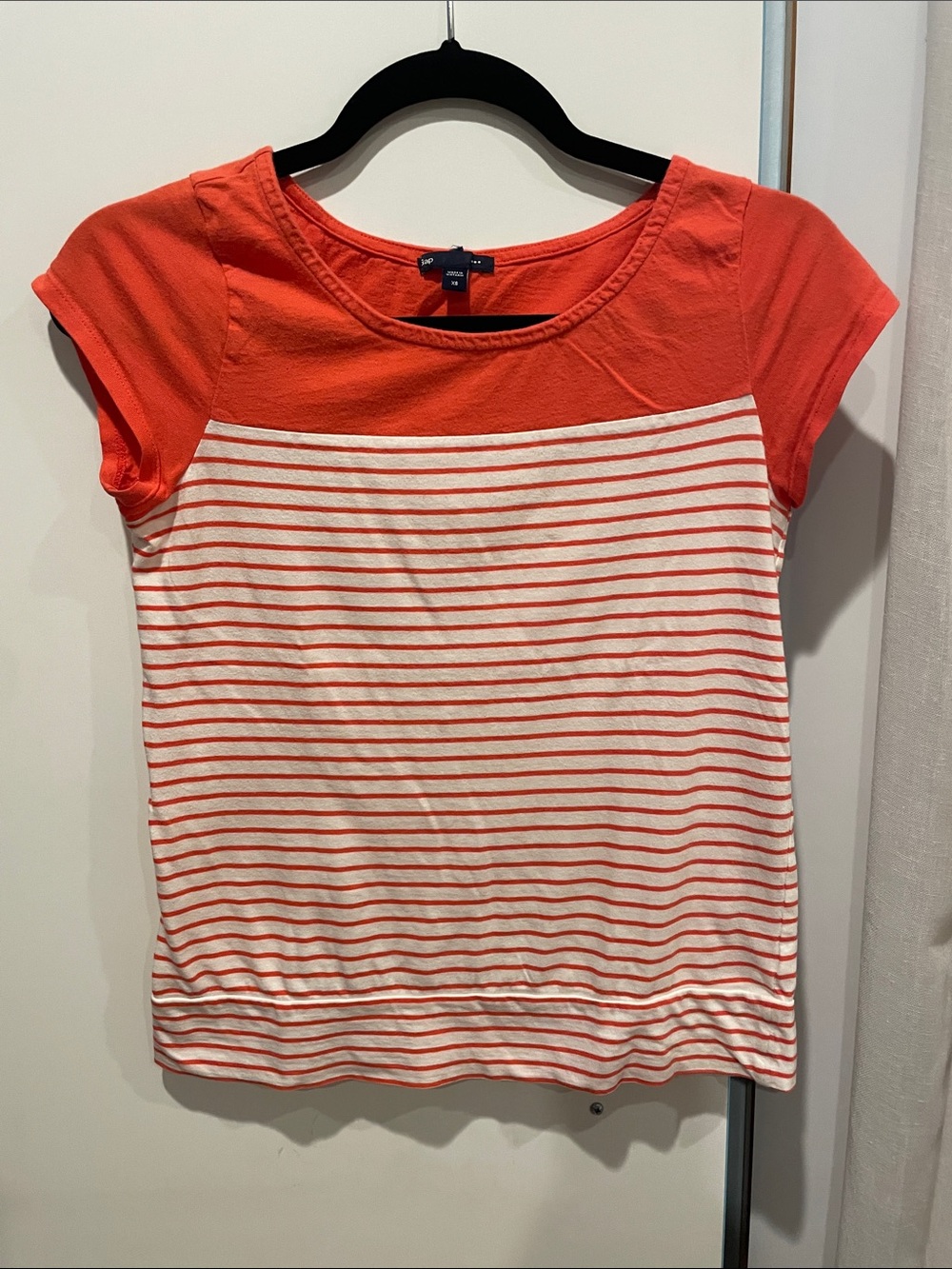 GAP Coral and White Striped Short Sleeve Top-100% cotton